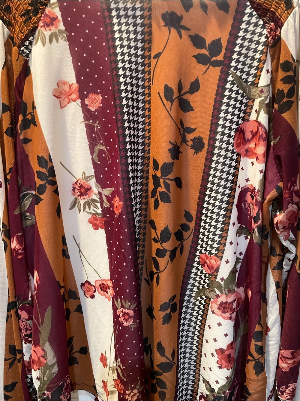 Patchwork Floral Long Sleeve Top in Burgundy & Rust, Size XL - Picture 2 of 4